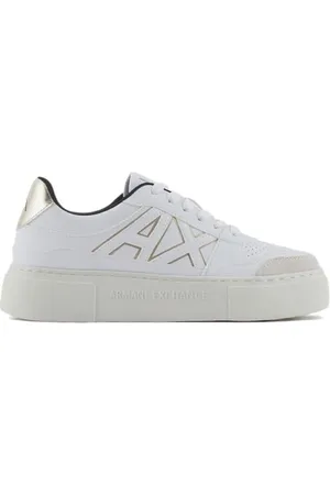 Armani Exchange Femme Court, Couleur contrastée, Semelle épaisse Basket, OP.Blanc+Or pâle, 39.5 EU