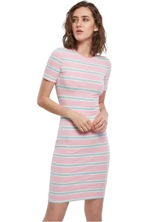 Urban classics Robe à Rayures Stretch pour Femme, Rose/Bleu océan, XS