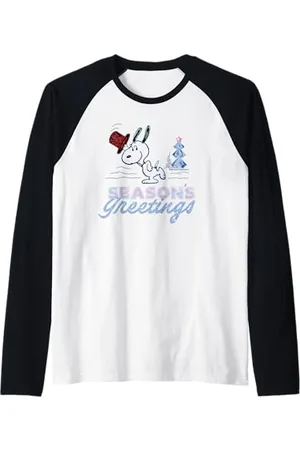 Peanuts Christmas Gifts Snoopy Seasons Greetings Arbre rétro années 90 Manche Raglan