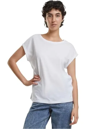 Build Your Brand Ladies Organic Extended Shoulder Tee T-Shirt, Blanc, M Femme