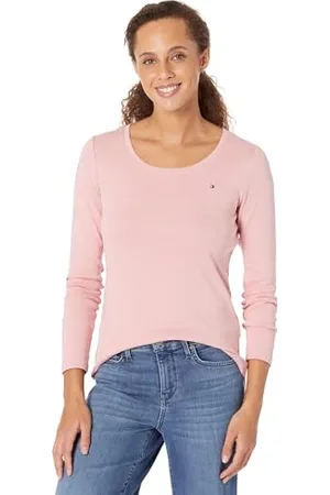 Tommy Hilfiger Solid Scoop-Neck Long-Sleeve Top T-Shirt, Rose de mariée, Taille M Femme