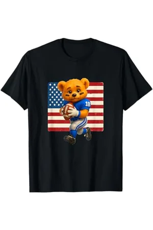 BAHAA USA Teddy Bear Playing Rugby Illustration Graphic Designs T-Shirt