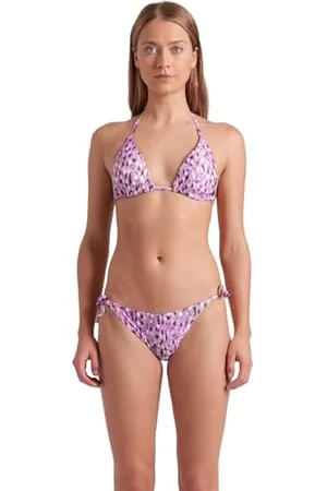 Arena Water Prints Bikini Triangulaire Femme, Maillot de Bain pour la Plage et la Piscine en Tissu Élastique Recyclé à Séchage Rapide, avec Bonnets Amovibles, Haut et Bas à Lacets