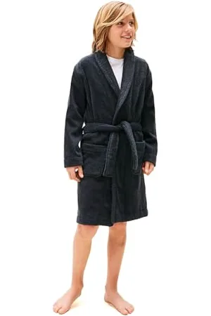Tommy Hilfiger Peignoir de Bain Enfant Unisexe Towelling Bathrobe avec Ceinture à Nouer, Bleu (Desert Sky), L