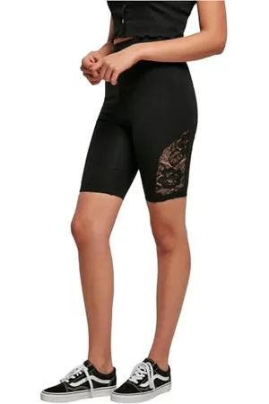 Urban classics Ladies High Waist Lace Inset Cycle Shorts Yoga, Black, XS Femme