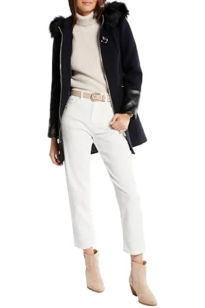 Morgan Manteau droit zippé à capuche Bleu 38