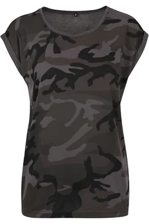Build Your Brand Ladies Extended Shoulder Camo Tee T-Shirt, , XL Femme