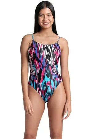 Arena Water Prints Maillot de Bain Femme pour la Plage et la Piscine en Tissu Élastique Recyclé à Séchage Rapide, Doublé avec Bonnets Amovibles