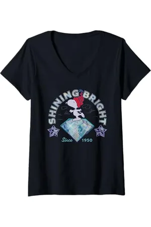 Peanuts Femme Cadeaux de Noël Snoopy Shining Bright 1950 Classic Sparkle Années 90 T-Shirt avec Col en V