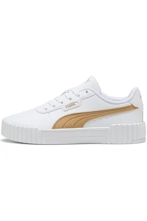 PUMA Femme Carina 3.0 Aqua Metallics Basket, White-Light Sand Gold, 36 EU