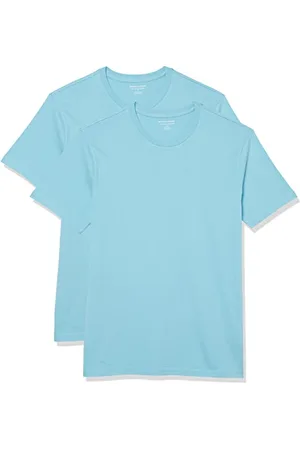 Amazon T-shirt ajusté à encolure ronde et manches courtes Homme, Lot de 2, Bleu Clair, L