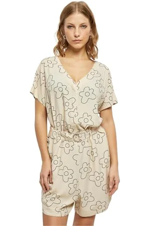 Urban classics Ladies Short Viscose Belt Jumpsuit T-Shirt, , 4XL Femme