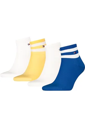 Tommy Hilfiger Sport Trimestre, Blue/Yellow, 39-42 (Pacco da 4) Uomo