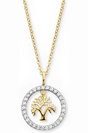 Engelsrufer Chaîne bicolore arbre de vie pour femme en argent sterling 925 – Fermoir mousqueton – Longueur : 42 + 4 + 4 cm, 50 cm, Argent sterling, Zircone cubique