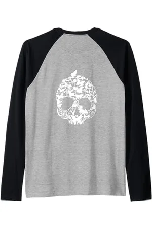 Tshirt Shirt T-Shirt Pullover Hoodie Sweater Style #snirt Tête de mort en fleurs Papillon Crâne Squelette Manche Raglan
