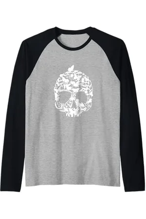 Tshirt Shirt T-Shirt Pullover Hoodie Sweater Style #snirt Tête de mort en fleurs Papillon Crâne Squelette Manche Raglan