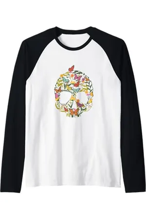 Tshirt Shirt T-Shirt Pullover Hoodie Sweater Style #snirt Tête de mort en fleurs Papillon Crâne Squelette Manche Raglan
