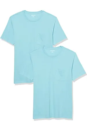 Amazon T-shirt à coupe ajustée, manches courtes et col roulé Homme, Lot de 2, Bleu Clair, M