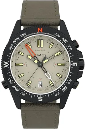 Timex Expedition North Montre pour hommes, 43 mm, bracelet en cuir Ecco DriTan™, à ouverture rapide, en deux pièces, cadran beige, boîtier noir IP TW2V21800
