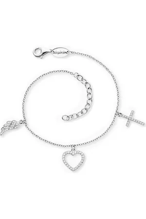 Engelsrufer Bracelet pour femme en argent sterling avec zircone et pendentif - Croix cœur ailes d