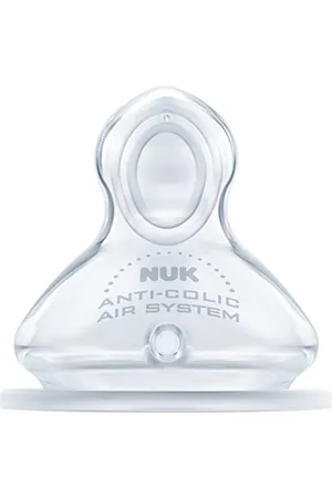 NUK First Choice+ Baby Bottle Teat, 0-6 Months, Silicone with Medium Feed Hole, Anti-Colic, 2 Count