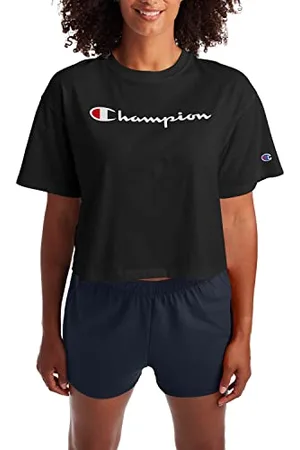Champion The Cropped Tee T-Shirt, Noir, L Femme
