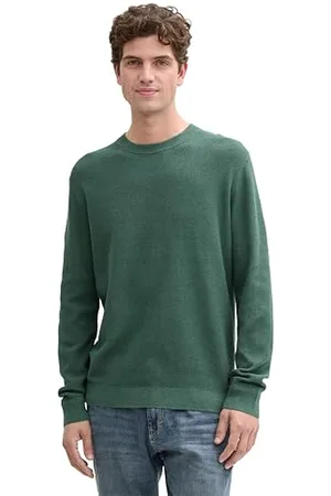 TOM TAILOR 1042453 Pull Basique en Coton, 30358-Green Dust Melange, M Homme
