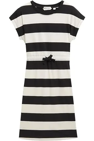 TOM TAILOR 1046345 Robe, 37808-Rayures Noires et Blanches, 140 Fille