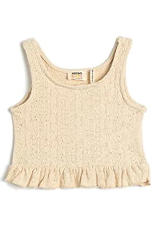 Koton Crocheted Crop Tank Top Sleeveless Round Collar Ruffle Detail, Débardeur Filles,