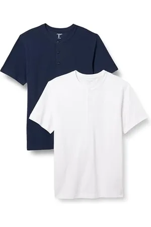 Amazon Henley en Piqué, Coupe Slim, Manches Courtes Homme, Lot de 2, , XL