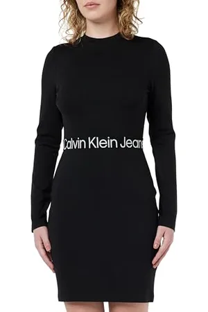 Calvin Klein Jeans Logo Elastic Milano LS Dress J20J222518 Robes évasées, , L Femme
