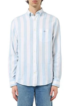 GANT Reg Cotton Linen Bold Stripe Shirt Chemise, Fresh Blue, L Hommes