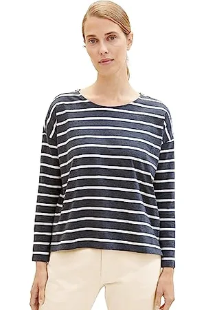 TOM TAILOR 1035765 T-Shirt à Manches Longues, 34236-Anthra Mel Beige Stripe, M Femme