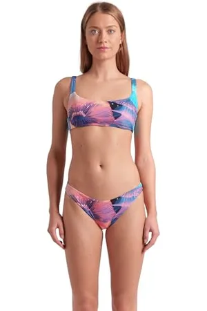Arena Water Prints Bikini Femme à Bralette, Maillot de Bain pour la Plage et la Piscine en Tissu Élastique Recyclé à Séchage Rapide, avec Bonnets Amovibles et Top à Lacet
