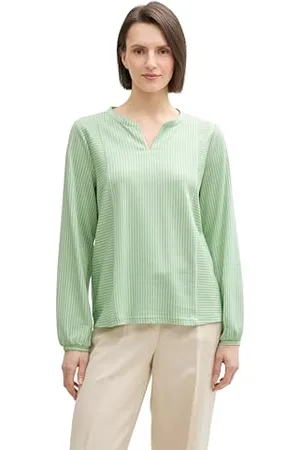 TOM TAILOR 1040546 T-Shirt à Manches Longues, 38178-Mid Green White Thin Stripe, M Femmes