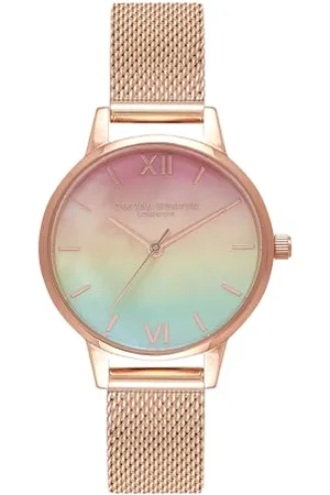 Olivia Burton Montre Analogique à Quartz pour Femme Collection Rainbow avec Bracelet Milanais en Acier Inoxydable Couleur Or Rose - OB16RB25