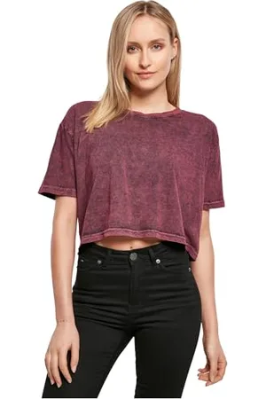 Build Your Brand Ladies Acid Washed Cropped Tee T-Shirt, , M aux Femmes