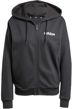 adidas Femme Essentials Linear Full Zip French Terry Hoodie, Black/White, XS