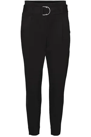 VERO MODA Petite VMBAILEY HR Paperbag Belt Pants Petite Pantalons, Black, S/P/28 Femme