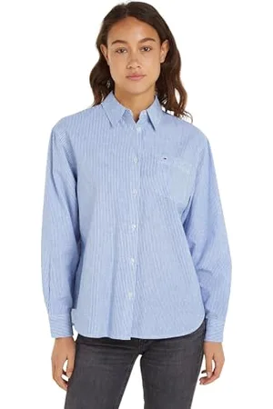 Tommy Hilfiger TJW Boxy Linen Shirt DW0DW17737 Blouses, Bleu (Empire Blue/Stripe), XL Femme