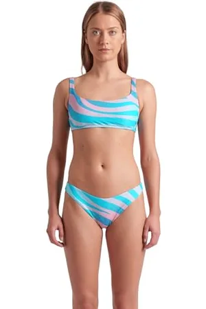 Arena Water Prints Bikini Femme à Bralette, Maillot de Bain pour la Plage et la Piscine en Tissu Élastique Recyclé à Séchage Rapide, avec Bonnets Amovibles et Top à Lacet