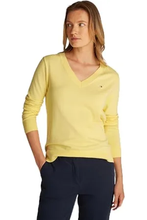 Tommy Hilfiger Femme Pull Jersey V-Neck Pull en Maille, Jaune (Citronella), 3XL