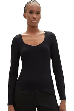 TOM TAILOR 1039355 T-Shirt à Manches Longues, 14482-Deep Black, L Femme