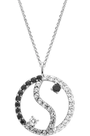 Engelsrufer Chaîne cœur Yin Yang argent noir pour femme en argent sterling 925 – Oxyde de zirconium – Fermoir mousqueton – Longueur : 40 + 4 cm, 44 cm, Argent sterling, Zircone cubique