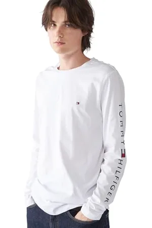 Tommy Hilfiger T-Shirt Homme Manches Longues Tommy Logo Coton, Blanc (White), XXL