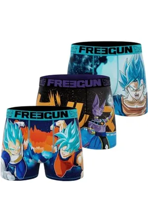 Freegun Boxer Enfant Dragon Ball Super, Caleçon Garçon, Ultra-Doux & Confortable (Lot de 3) Taille 10/12 Ans Turquoise/Violet/Orange/Noir