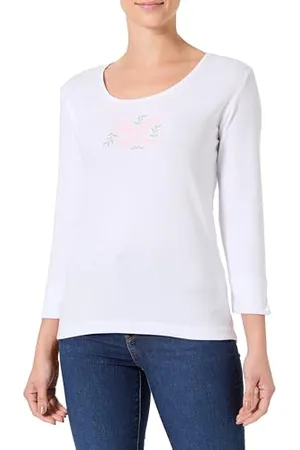 Armor.lux T- Shirt Végétaux Manches 3/4 et col Rond en Coton léger Femme Sweater