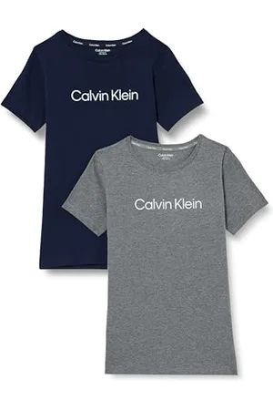 Calvin Klein T-Shirts Manches Courtes Lot de 2 Fille Regular Fit, Multicolore (Greyheather/Peacoat), 12-14 Ans