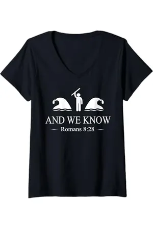 Christian Femme And We Know Romans 828 Verset biblique chrétien T-Shirt avec Col en V