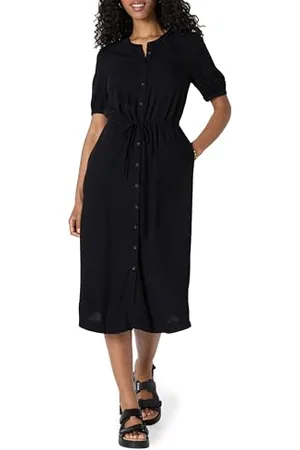 Amazon Robe trapèze mi-longue cintrée à coupe décontractée et manches mi-longues Femme, , XL